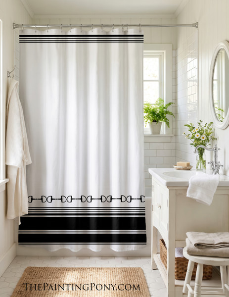 Striped Equestrian Themed Shower Curtain