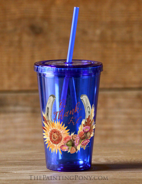 Fall Watercolor Horse Shoe Art Equestrian Sedici Tumbler Cup with Straw