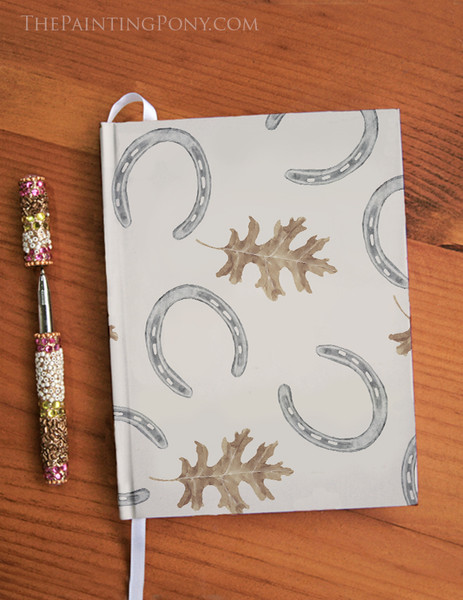 Fall Leaves and Horse Shoes Pattern Equestrian Designer Hardbound Journal