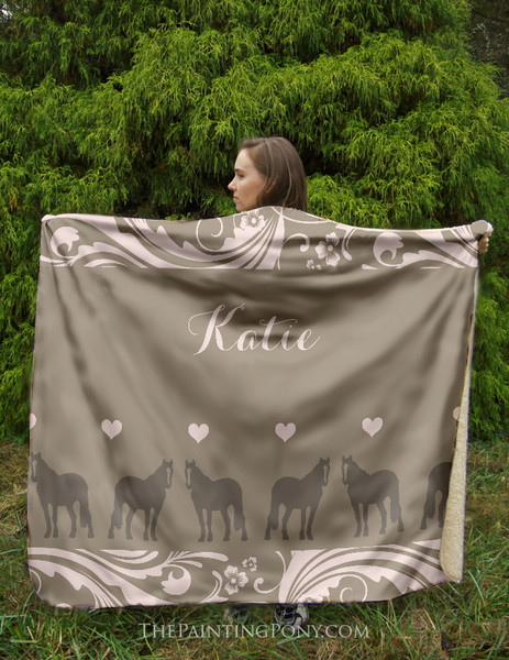 Personalized Country Horse Sherpa Fleece Throw Blanket
