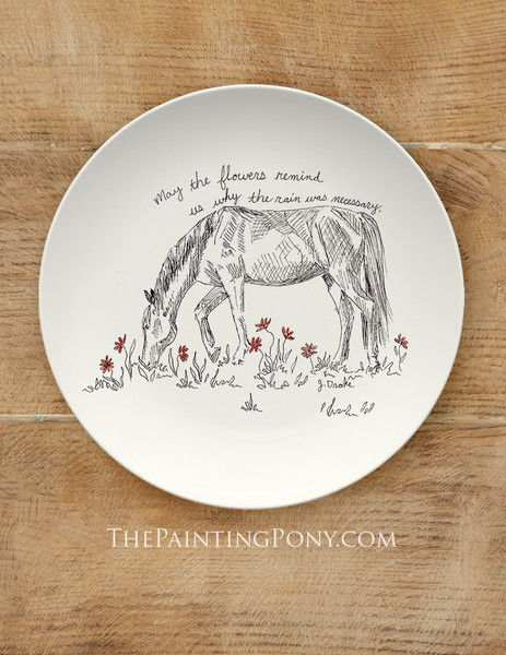 May The Flowers Remind Us Horse Art Equestrian 10" Dinner Plate