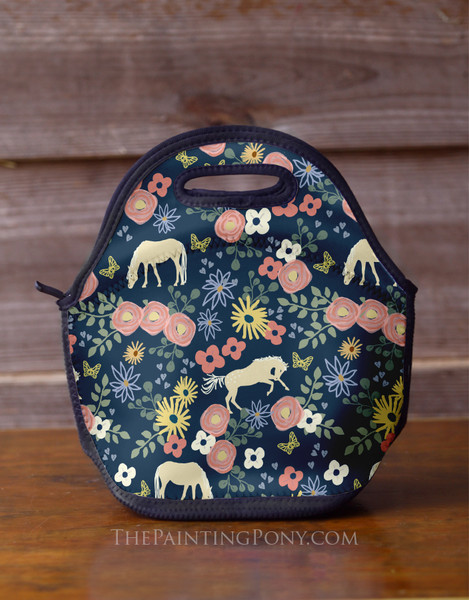 Pony Garden Pattern Equestrian Lunch Tote Bag