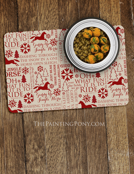 Horse Christmas Carols Equestrian Pet Food Mat