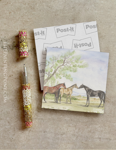 Three Horses Landscape Watercolor Equestrian Post-it® Note Pads