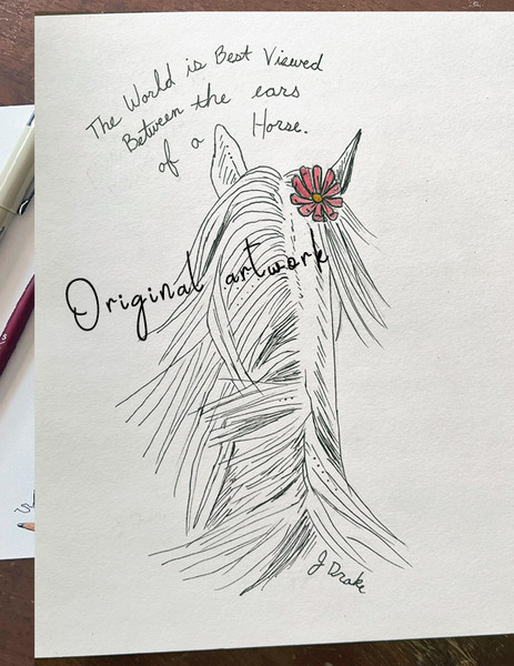 Original Horse Sketch "Between the Ears" Equestrian Art