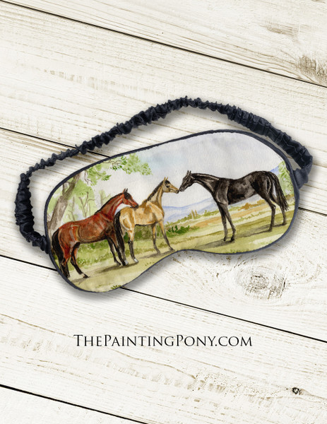 Three Horses Watercolor Landscape Equestrian Sleep Mask