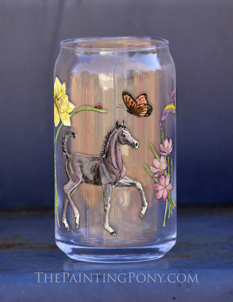 Spring Fun Foals and Flowers Equestrian Soda Can Glass