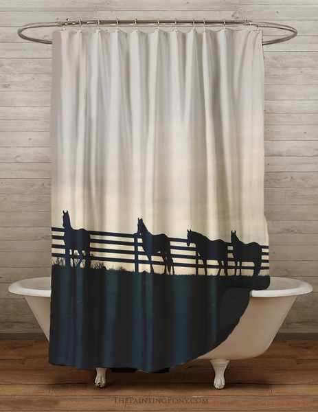 Horses at the Fence Equestrian Themed Shower Curtain