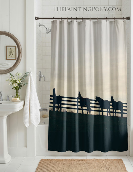 Horses at the Fence Equestrian Themed Shower Curtain
