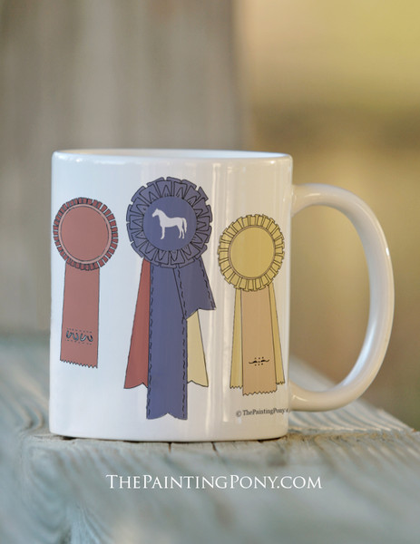 Horse Show Ribbon Awards 11oz ceramic mug for horse lover equestrians.