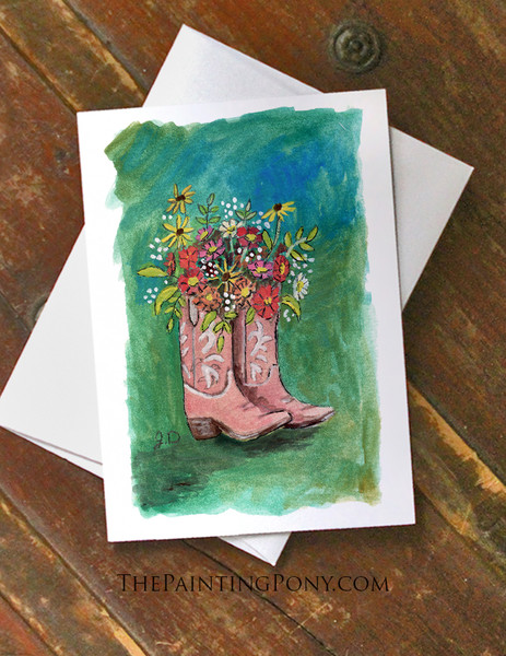 Floral Cowgirl Boot Art Note Cards (10 pk)