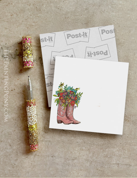 Floral Cowgirl Boot Art Equestrian Post-it® Note Pads