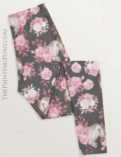 Horse Head Floral Pattern Equestrian Leggings (More Colors Available)