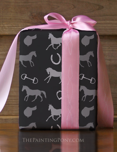 English Horse Pattern Equestrian Gift Wrapping Paper