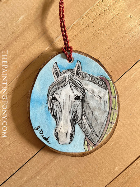 Gray Pony Art ORIGINAL Hand Painted Watercolor Ornament