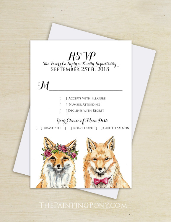 Bohemian Foxes Wedding RSVP card (10 pk) - The Painting Pony