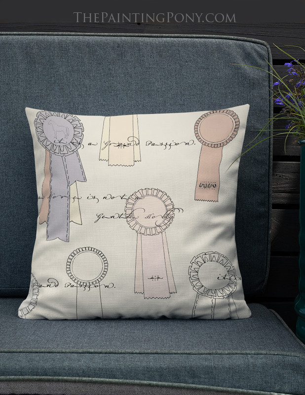Vintage Horse Show Ribbons Square Pillow The Painting Pony