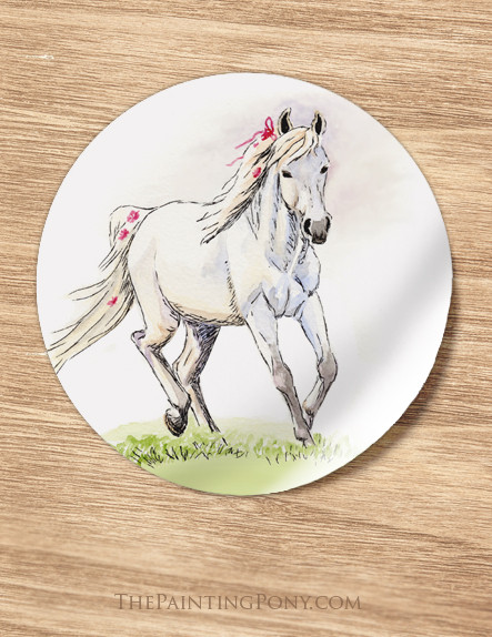 Whimsical White Pony Stickers 12 The Painting Pony