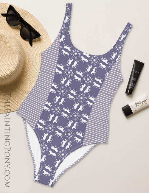 Trotting Ponies Pattern Equestrian Swim Suit - The Painting Pony