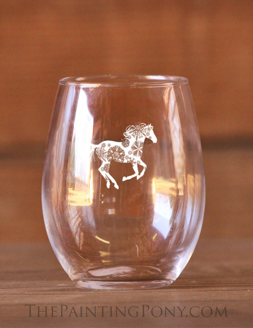Christmas Snowflake Horse Stemless Wine Glass - The Painting Pony