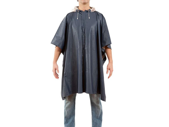 Manta o capa de pvc impermeable con gorro azul tipo poncho color azul marino para protección