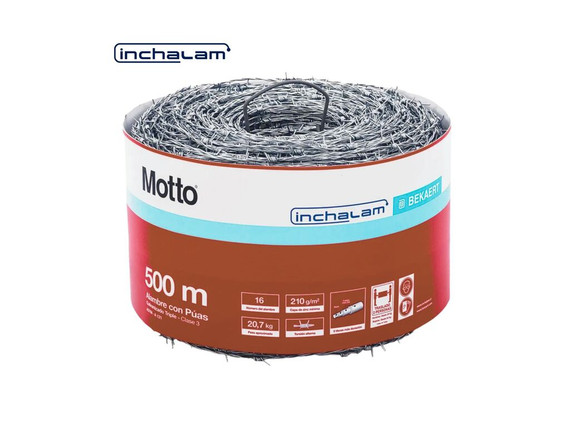 Alambre de púas Inchalam Motto Estándar calibre 16 X 5 - Rollo 500 m