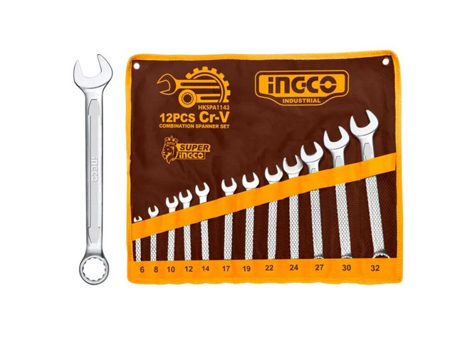 Set Llaves Punta Corona Ingco 12 Piezas 6-32 mm con Funda para distintas áreas de trabajo