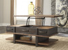 WILLIS 48" Wide Two-Tone Brown Lift Top Coffee Table