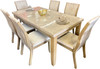 VELEME Beige Real Marble 7 Piece Dining Set with Suede Chairs