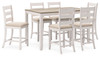 Skempton - Counter Height Dining Table and Bar Stools (Set of 7) - White / Light Brown