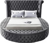 SAMMIE Gray Velvet Round Platform Bed with Storage Benches