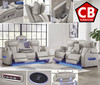 FINEZA Light Gray 100% Leather Power Reclining Sofa & Loveseat