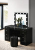 Avery - Vanity Desk With Glass Top, LED Mirror & Stool - Black