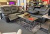 KEYWEST Gray Reclining Sofa & Loveseat with Drop Down Table