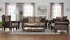 Elmbrook - Upholstered Rolled Arm Loveseat With Intricate Wood Carvings - Brown