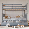 BRETT Gray Full over Full Bunk Bed with Trundle/Sorage