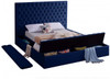 AZELL Blue Velvet Platform Bed with Storage Benches