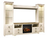 Willowton - Entertainment Center - TV Stand With Faux Firebrick Fireplace Insert - Whitewash