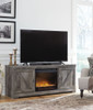 Wynnlow - 63" TV Stand With Glass/Stone Fireplace Insert - Gray
