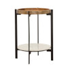 Adhvik - Round Accent Table With Marble Shelf - Natural And Black