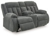Observation - Double Reclining Power Loveseat With Console - Steel