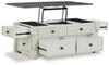 Havalance - Lift Top Cocktail Table with Storage Drawers - White / Gray