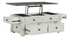 Havalance - Lift Top Cocktail Table with Storage Drawers - White / Gray