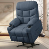 DUBOIS Blue Linen 34" Wide x 42" Height Power-Lift Recliner | with Vibration-Massage, Heating and Cupholders