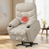 DUBOIS Khaki Linen 34" Wide x 42" Height Power-Lift Recliner | with Vibration-Massage, Heating and Cupholders