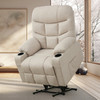 DUBOIS Khaki Linen 34" Wide x 42" Height Power-Lift Recliner | with Vibration-Massage, Heating and Cupholders