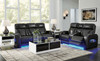 FINEZA Black 100% Leather Power Reclining Sofa & Loveseat