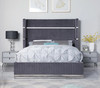 MENEFE Gray Velvet & Chrome 66" Height Platform Bed