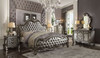 Versailles II - Queen Bed - Silver Synthetic Leather & Antique Platinum