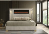MILLIE Beige Velvet Platform Bed with Fireplace & Bluetooth